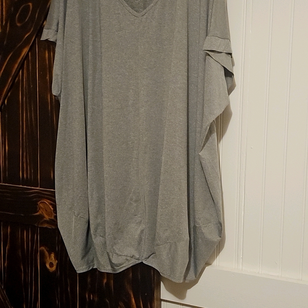 Gray Casual Knit Blouse with Long Sleeves
